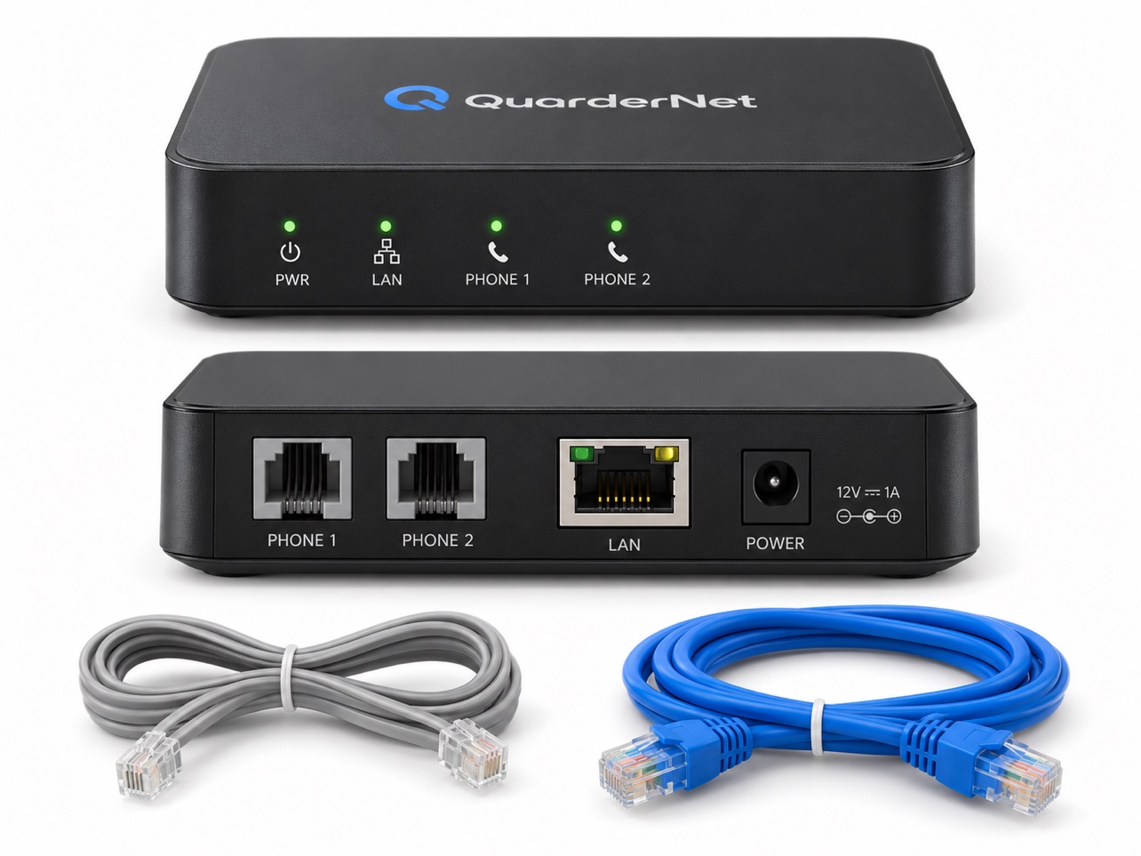 Quarder Net Voice Adapter with phone and internet cables